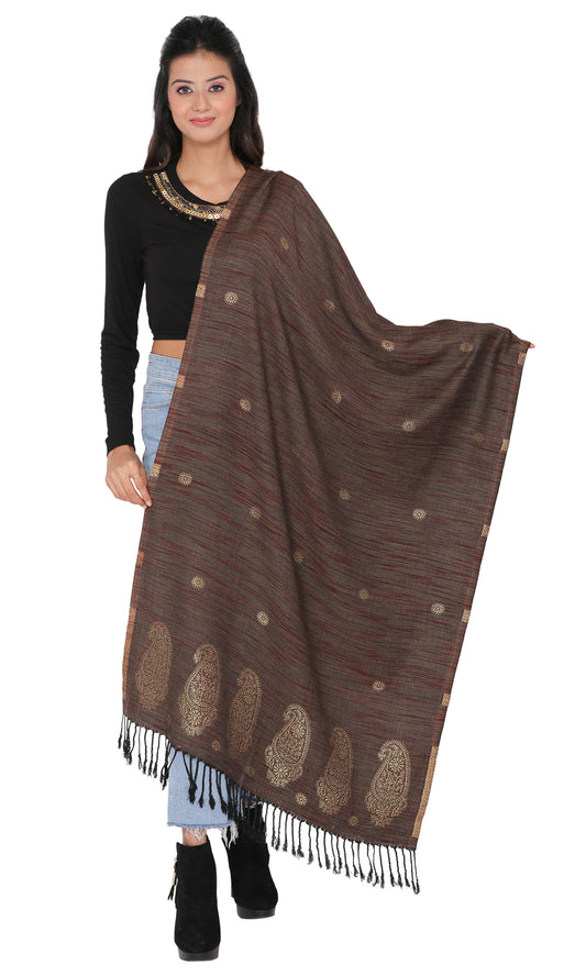 कृति धारीदार बॉर्डर डिज़ाइन ऊनी काले रंग का स्टोल लड़कियों के लिए