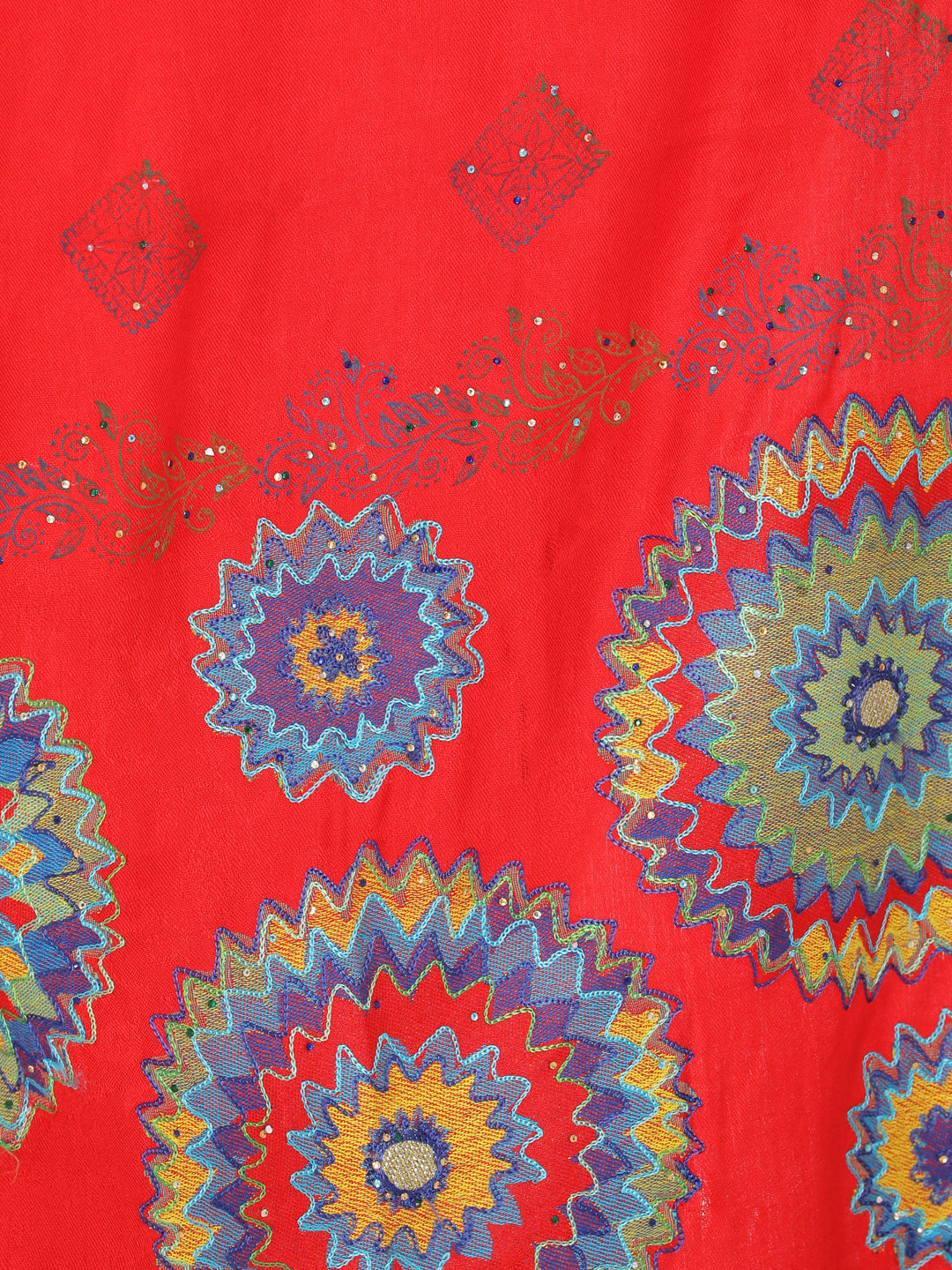 KRITI Circular Embroidery Woollen Red Color Shawl for Women