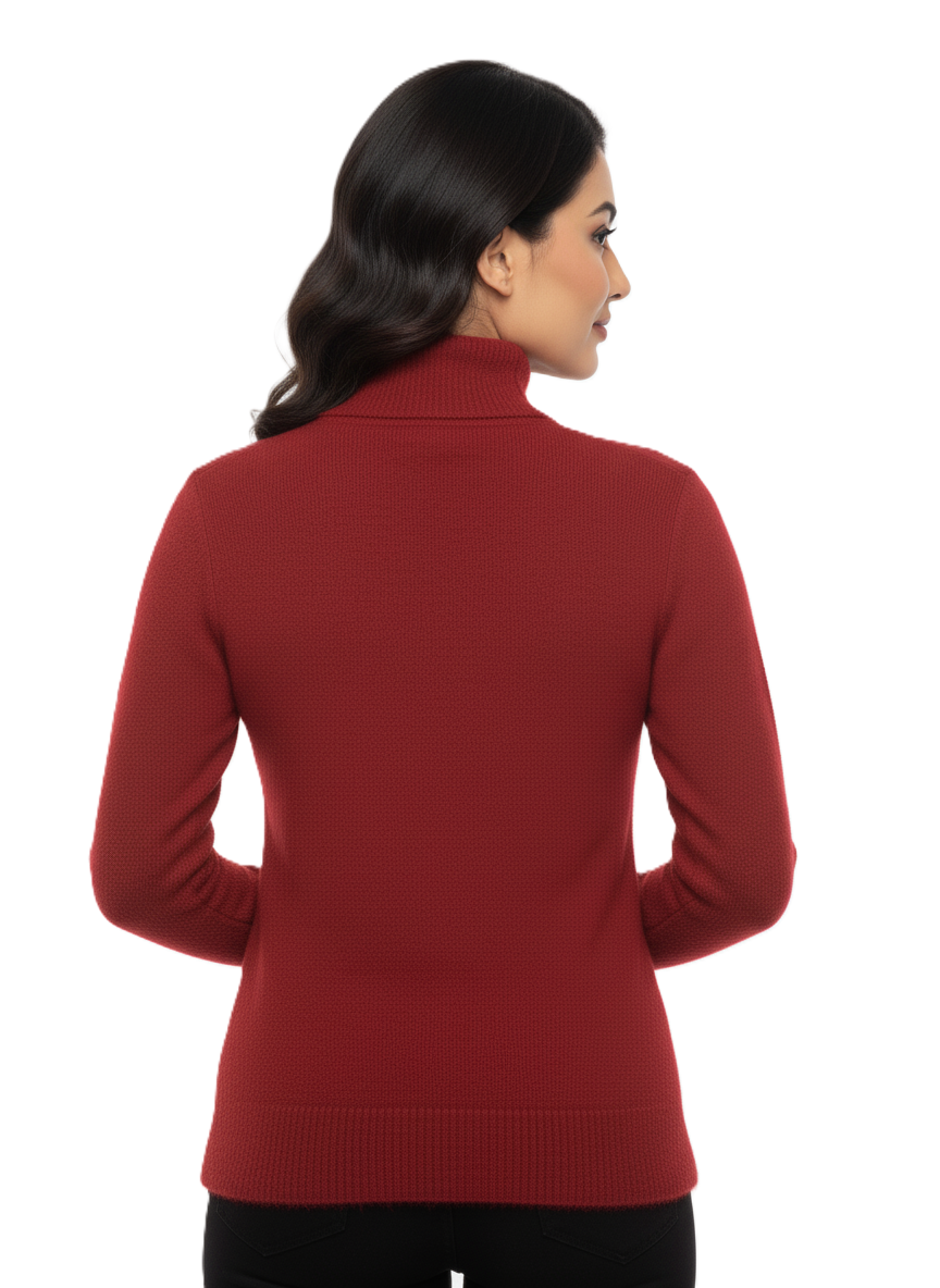KRITI Winter Hair Wool Mock Neck Top Red Colour For Women