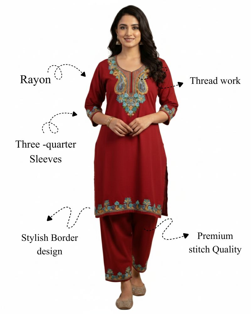 KRITI Women Summer Cord Set In Maroon Colour