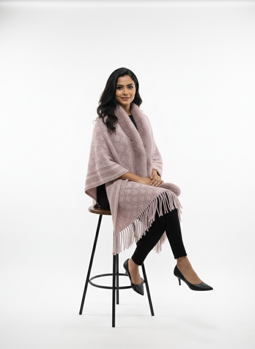 महिलाओं के लिए प्रीमियम फॉक्स फर ट्रिम ऊन रैप | सुरुचिपूर्ण ओवरसाइज़्ड विंटर पोंचो | आदर्श उपहार