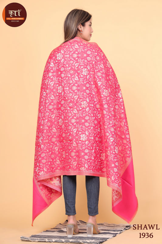 KRITI Floral Design Woollen Pink Color Shawl For Women