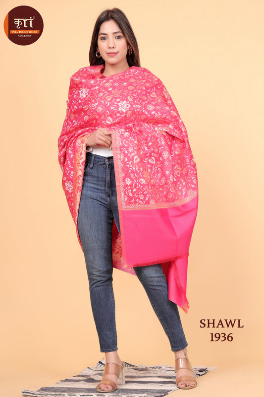 KRITI Floral Design Woollen Pink Color Shawl For Women