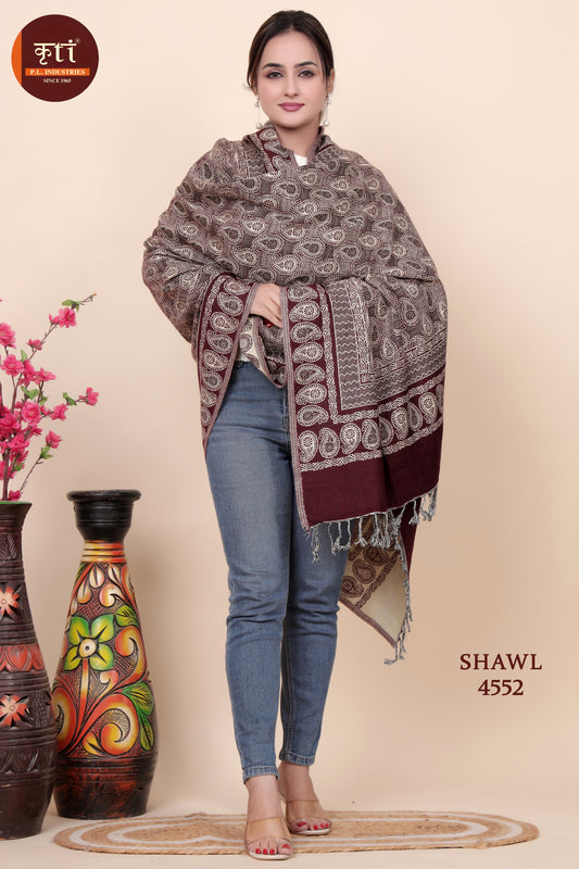 KRITI Beautiful Design Woollen Maroon Color Shawl for Women
