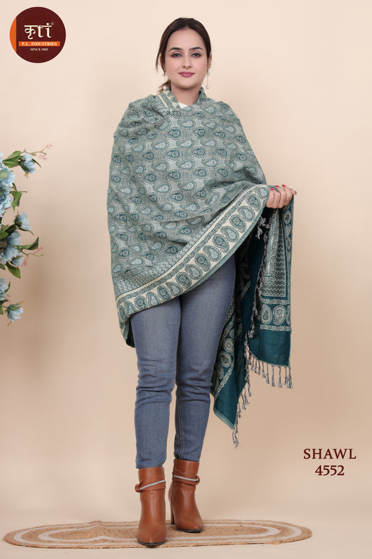 KRITI All Over Design Woollen Green Color  Shawl for Women