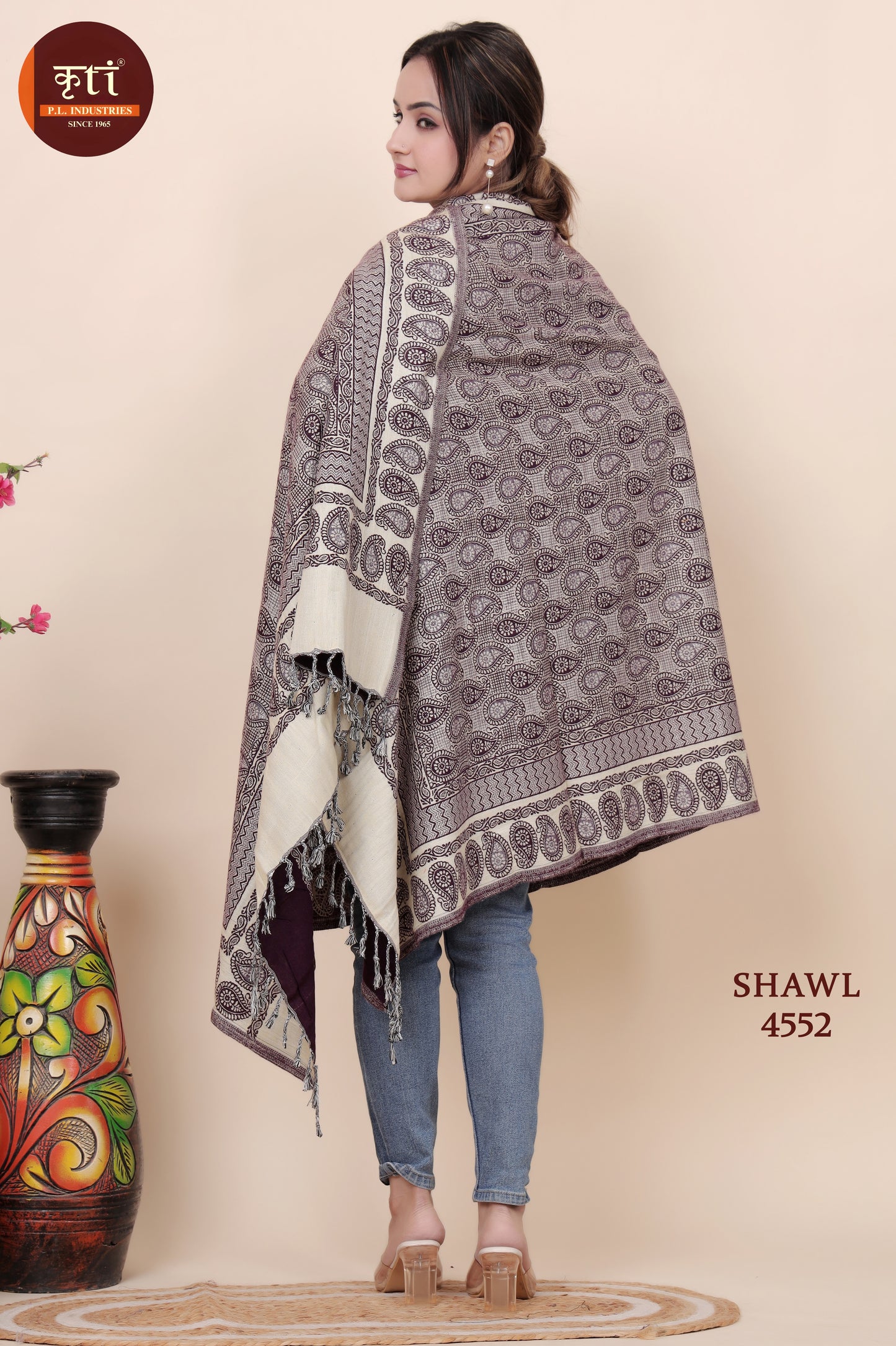 KRITI All Over Design Woollen Brown Color Shawl  for Women