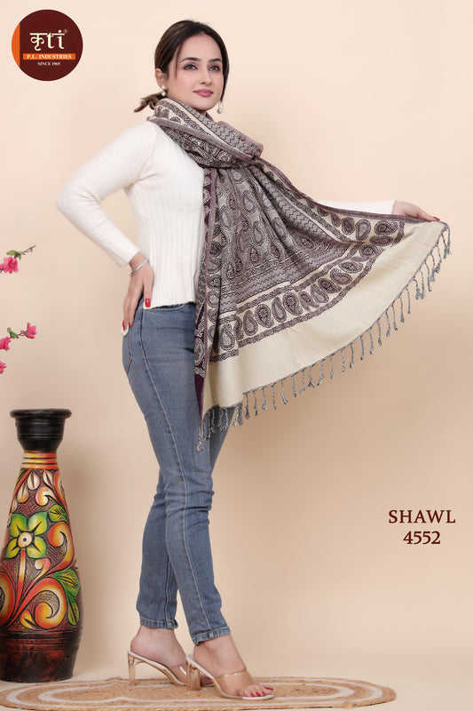 KRITI All Over Design Woollen Brown Color Shawl  for Women