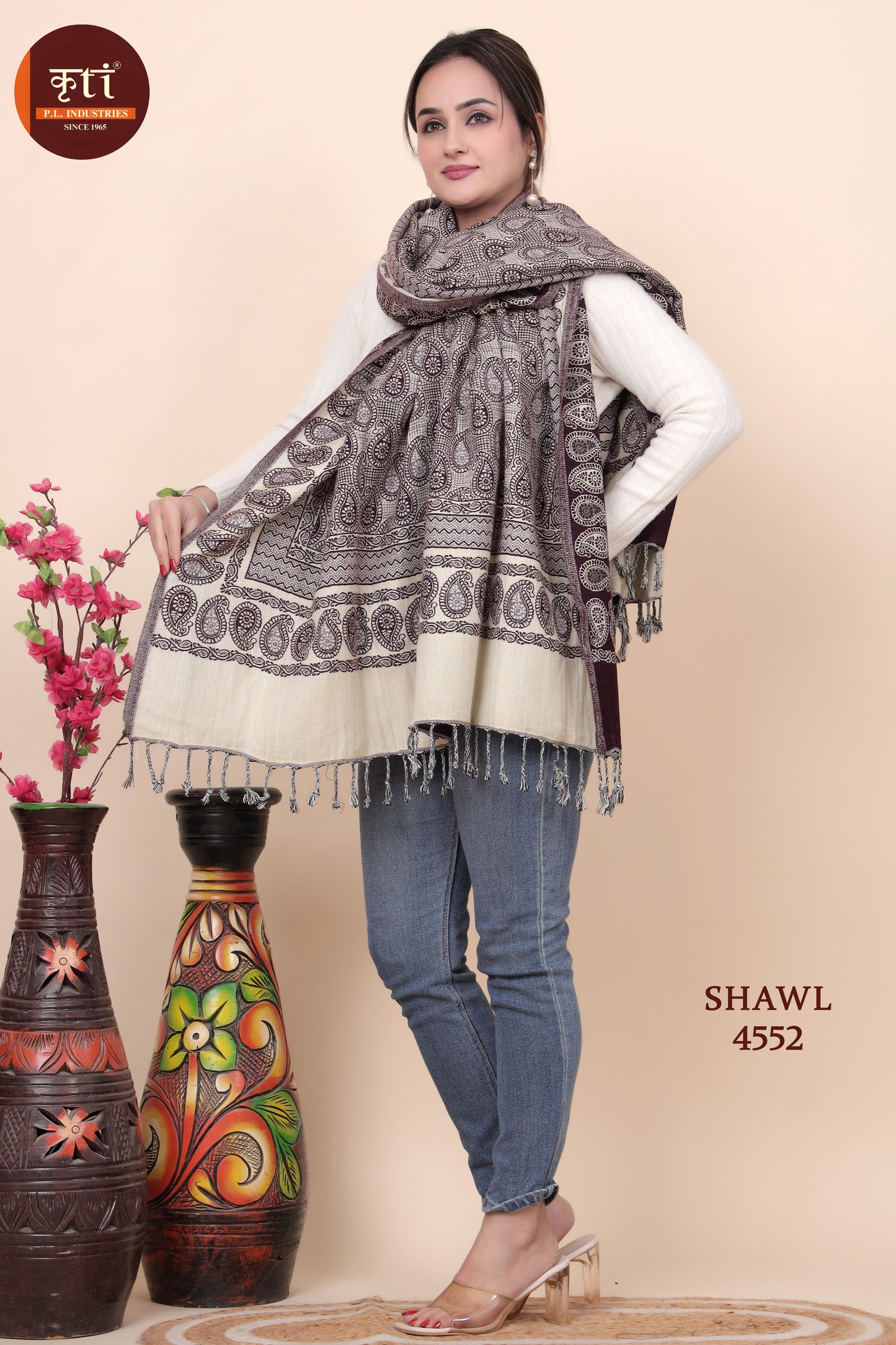 KRITI All Over Design Woollen Brown Color Shawl  for Women