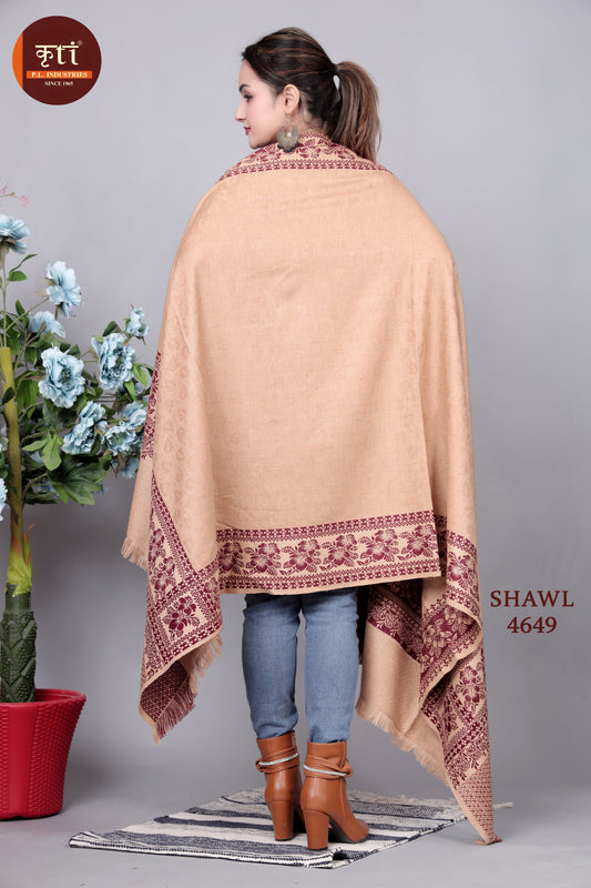 KRITI Traditional Border Woollen Beige Color Shawl For Women