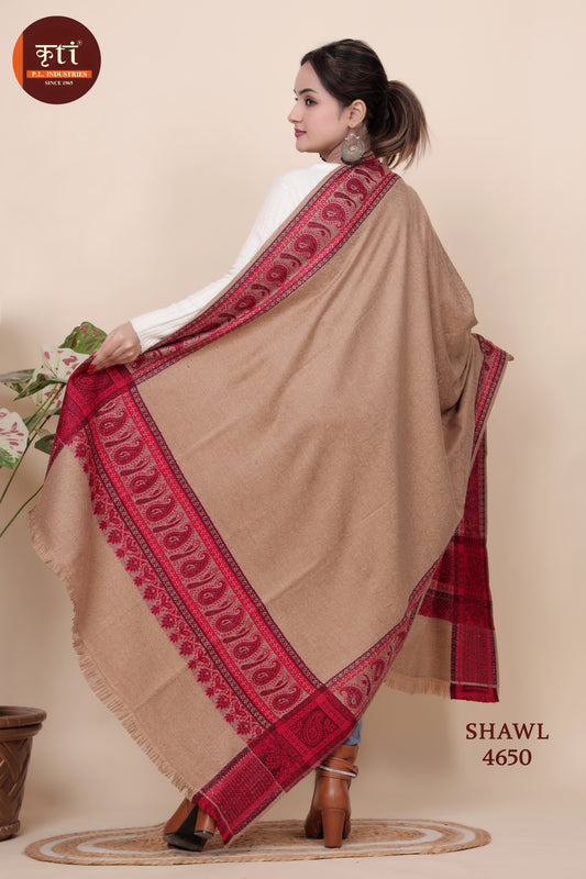 KRITI Border Design Woollen Camel Color Shawl for Women