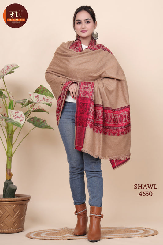 KRITI Border Design Woollen Camel Color Shawl for Women