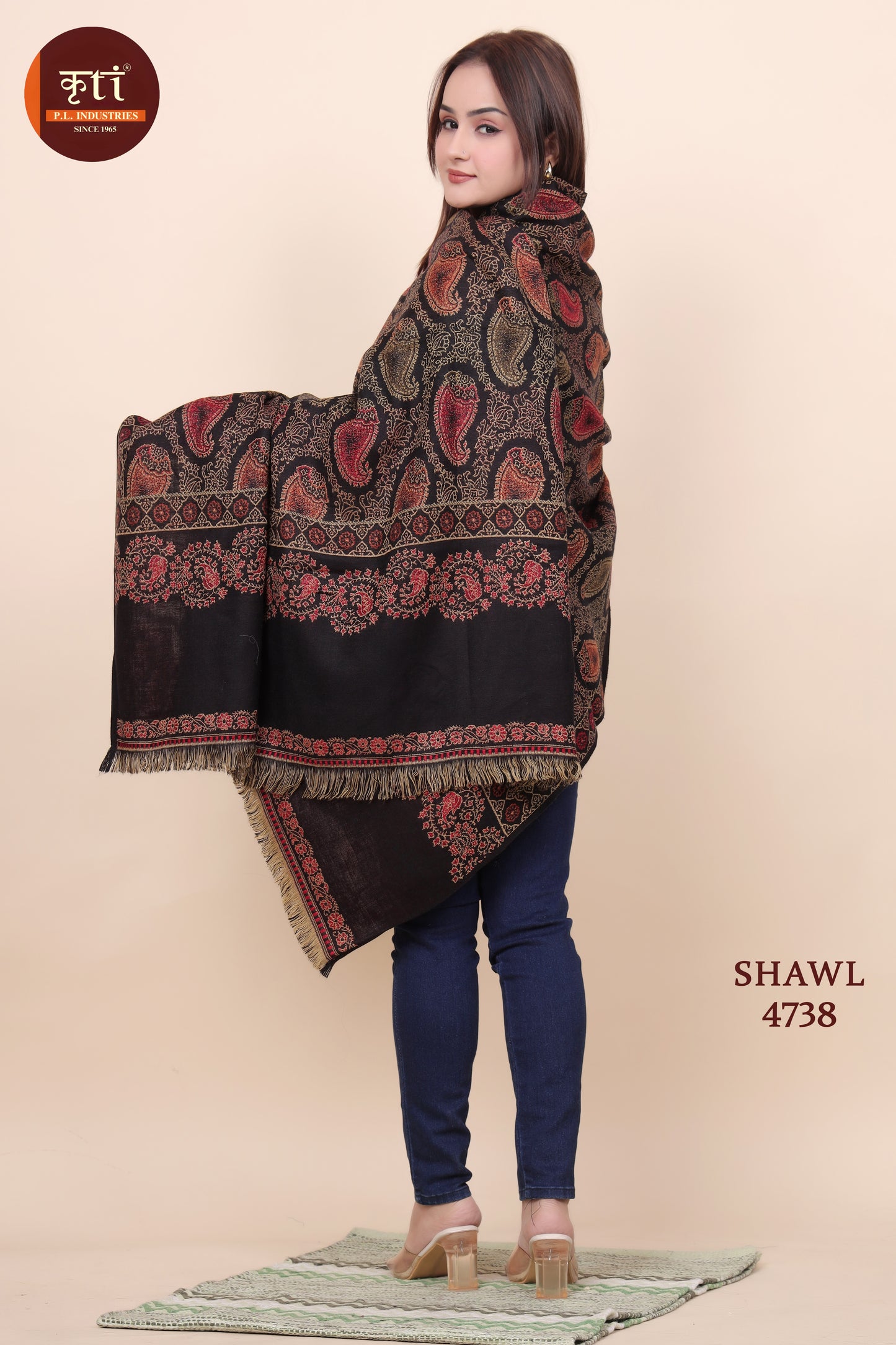 KRITI  Paisley Border Design Woollen Black Color Shawl For Women
