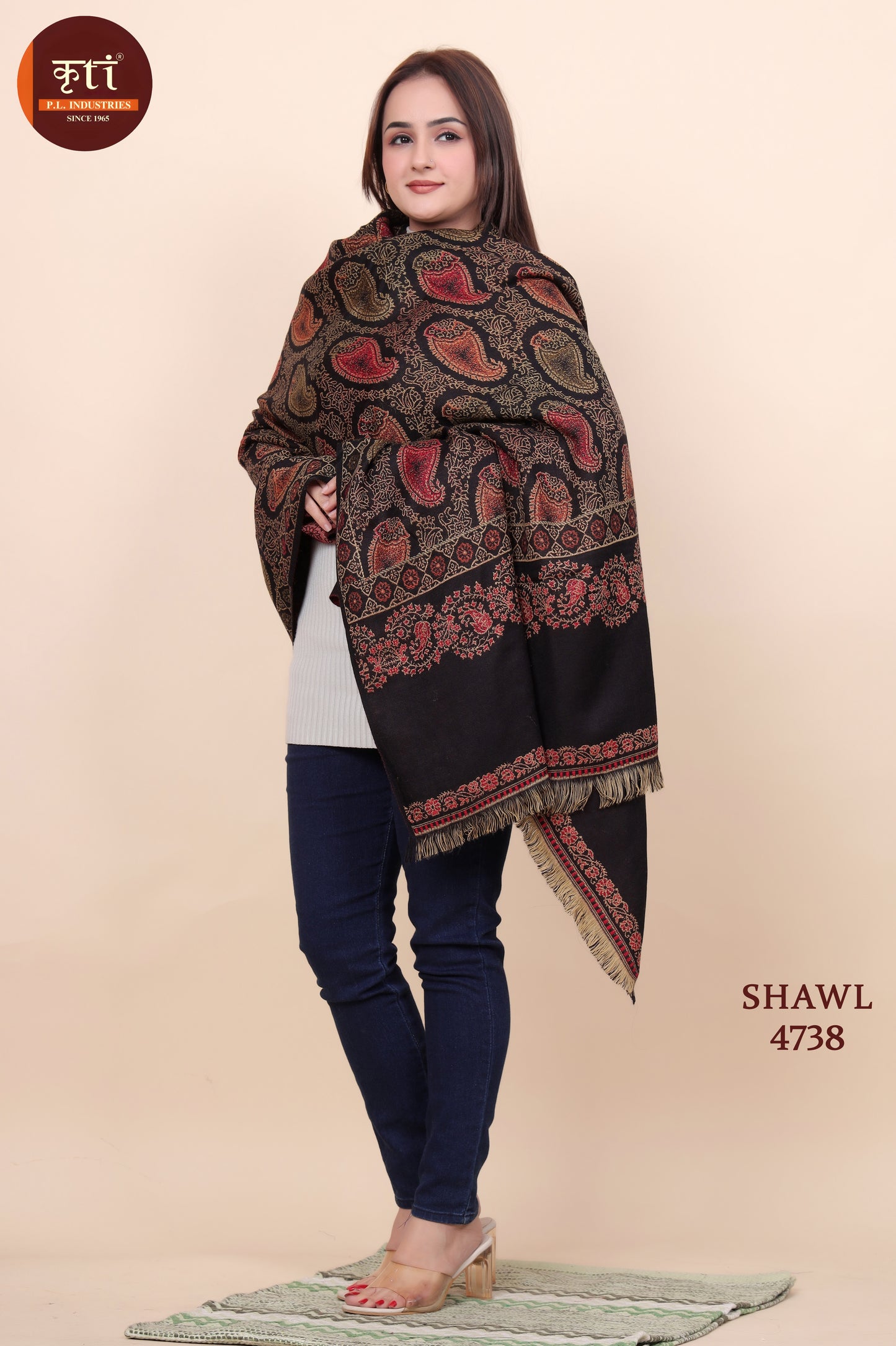 KRITI  Paisley Border Design Woollen Black Color Shawl For Women