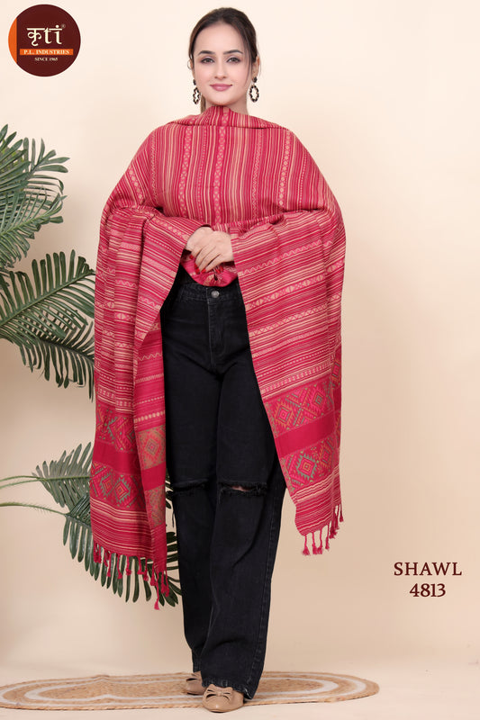 KRITI Striped Pattern Woollen Red Color Shawl For Women