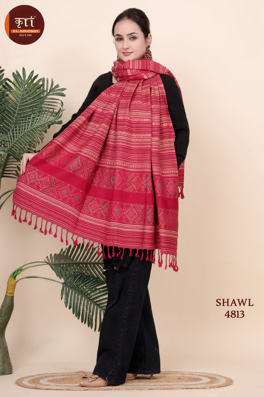 KRITI Striped Pattern Woollen Red Color Shawl For Women