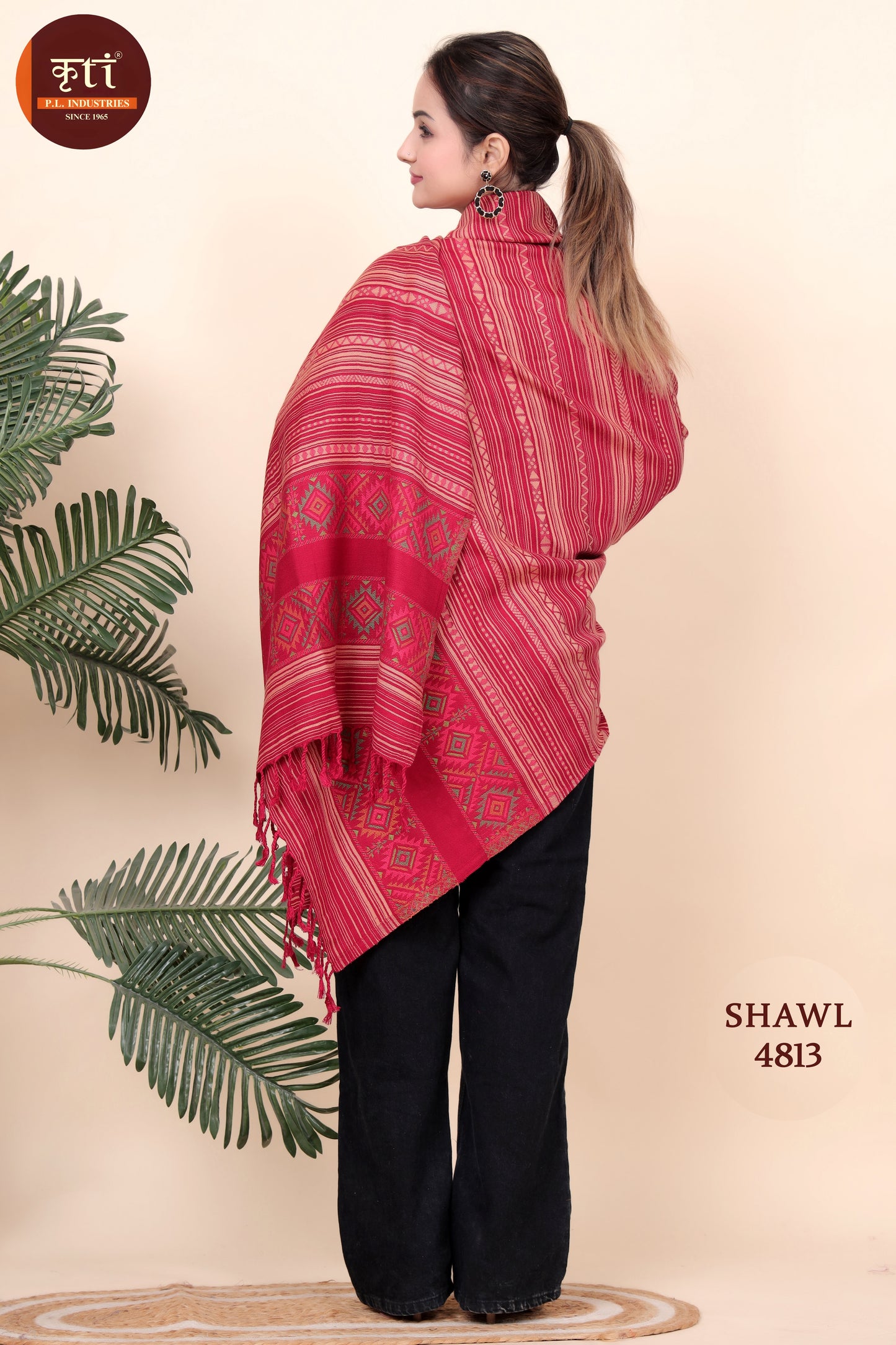 KRITI Striped Pattern Woollen Red Color Shawl For Women