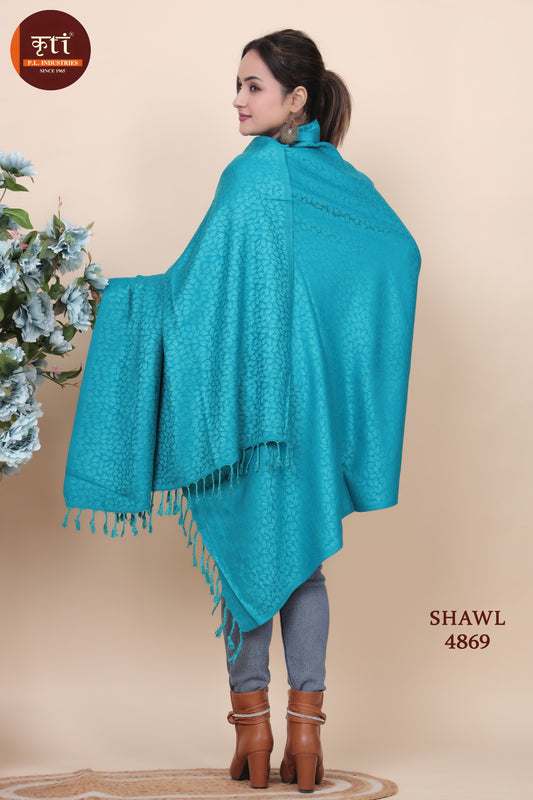 KRITI Plain Textured Woollen  Blue Color Shawl for Women