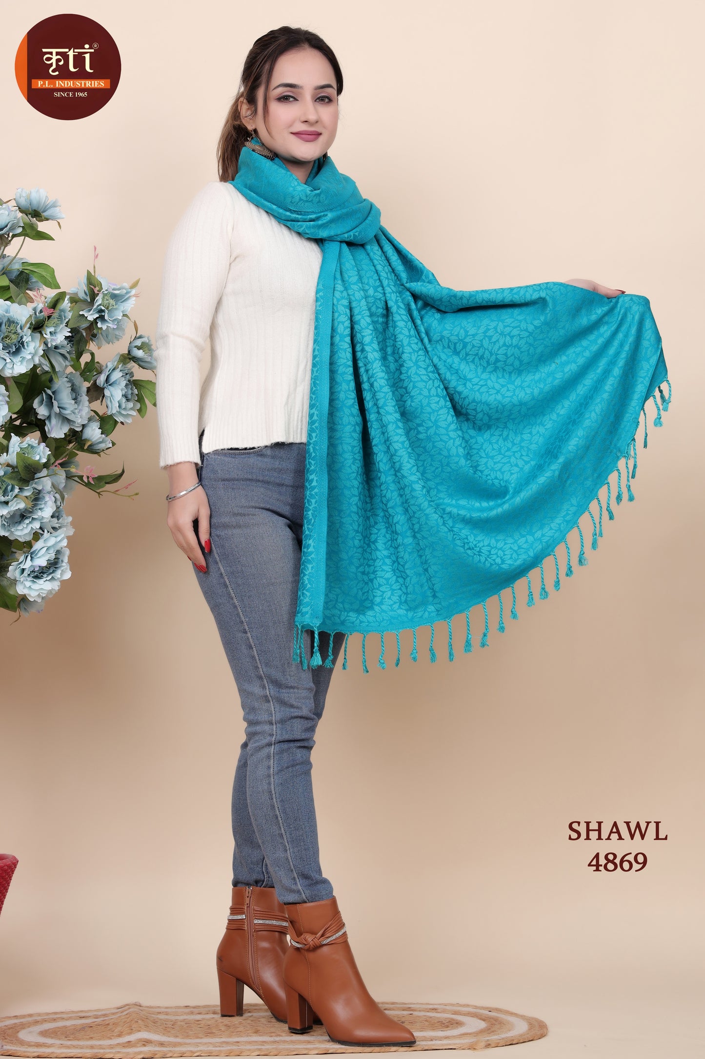 KRITI Plain Textured Woollen  Blue Color Shawl for Women