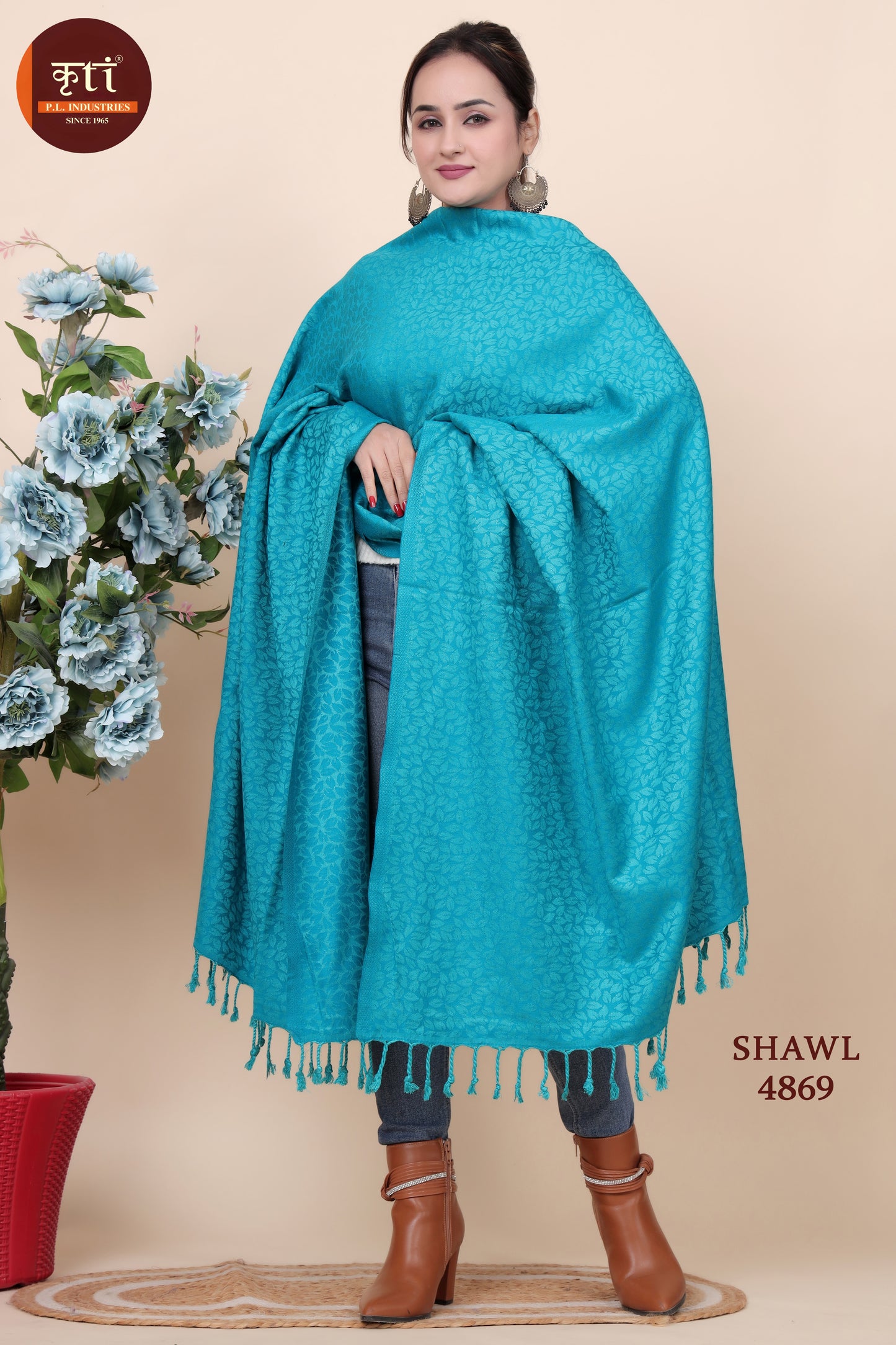 KRITI Plain Textured Woollen  Blue Color Shawl for Women