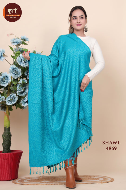 KRITI Plain Textured Woollen  Blue Color Shawl for Women