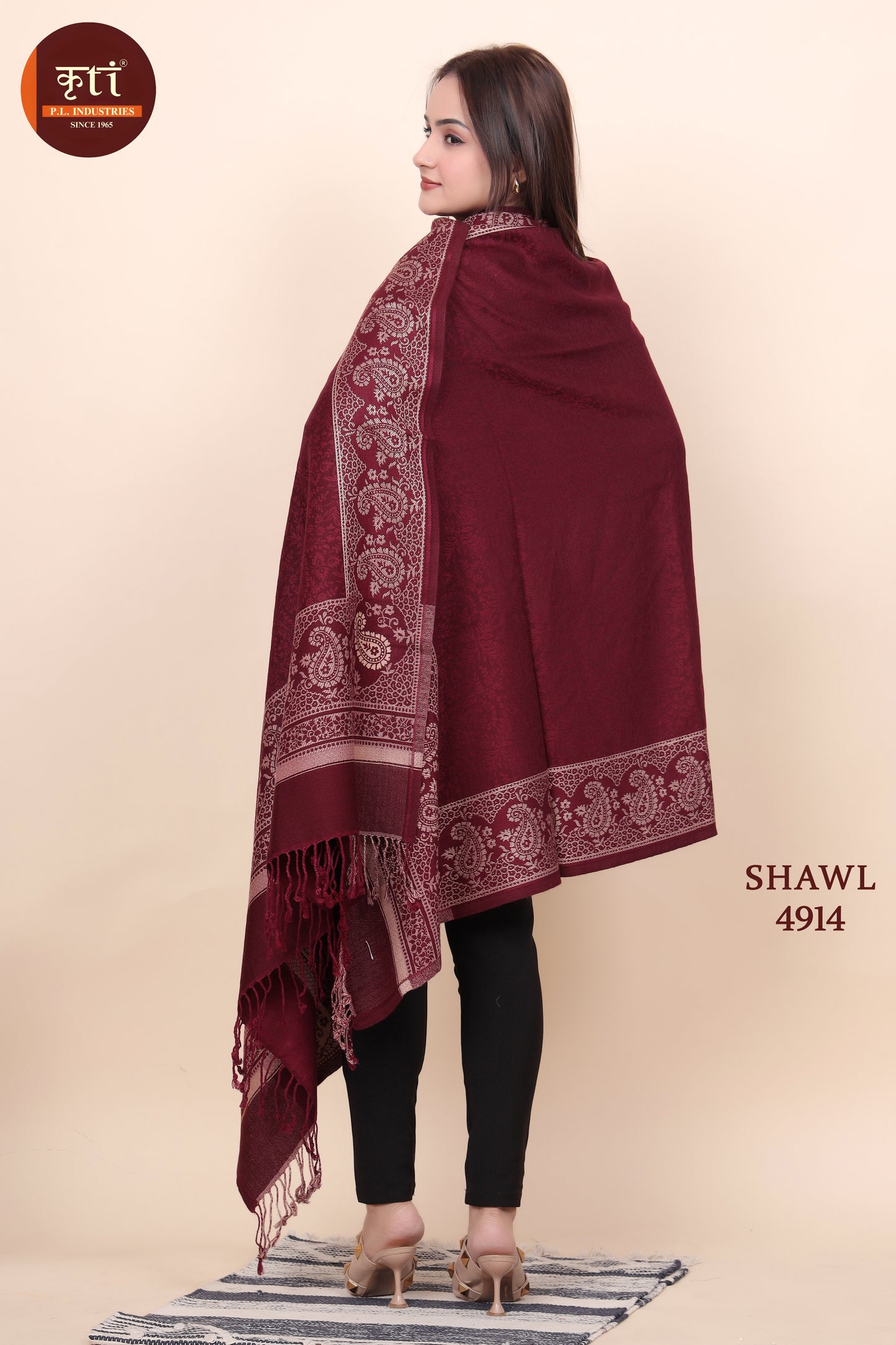KRITI Floral Border Woollen Maroon Color Shawl For Women