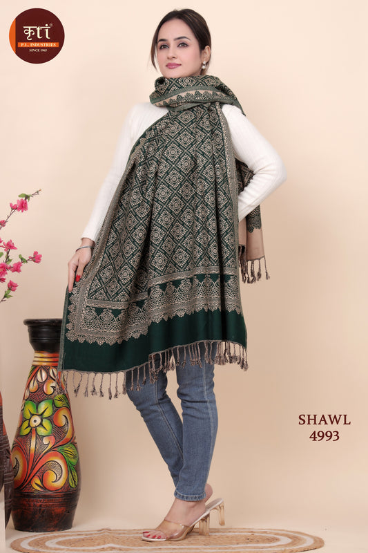 KRITI Kriti All Over Pattern Woollen Green Color Shawl  for Women