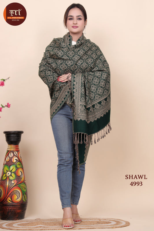 KRITI Kriti All Over Pattern Woollen Green Color Shawl  for Women