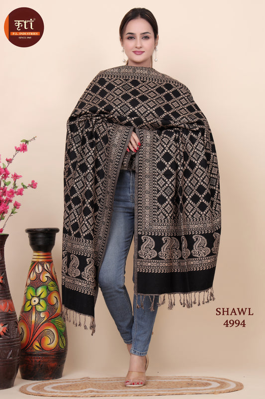 KRITI Classic Pattern Woollen Black Color Shawl Women