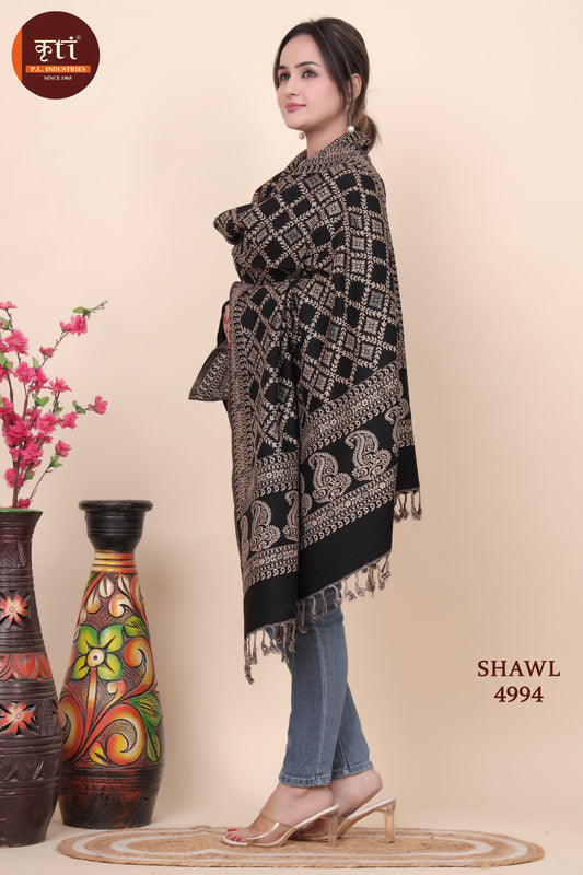 KRITI Classic Pattern Woollen Black Color Shawl Women