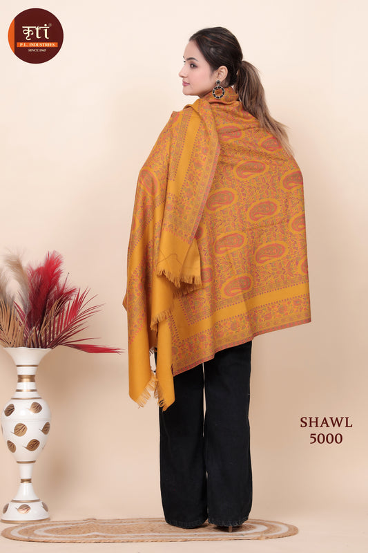 KRITI Paisley Design Woollen Mustard Color Shawl for Women