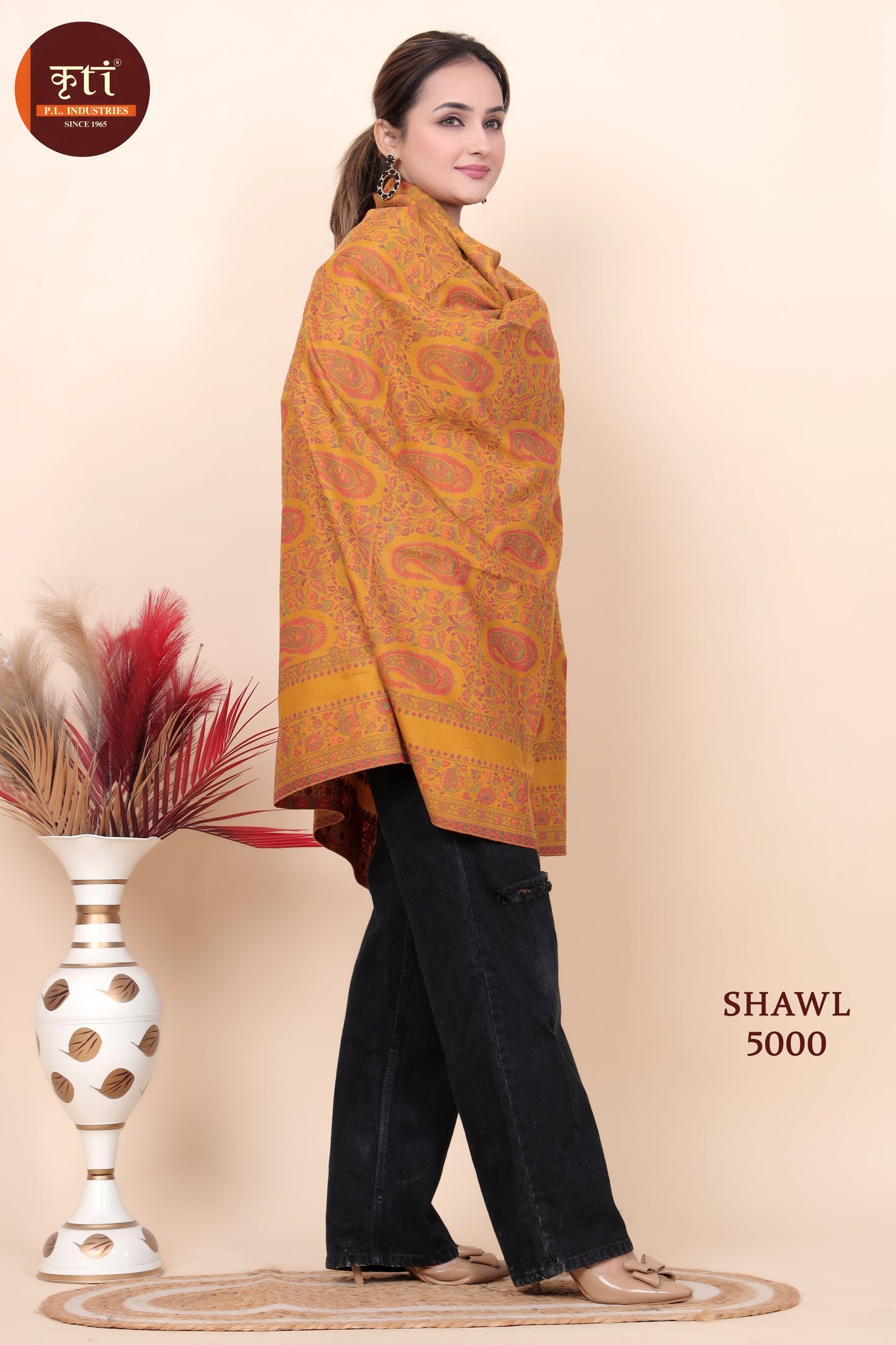 KRITI Paisley Design Woollen Mustard Color Shawl for Women