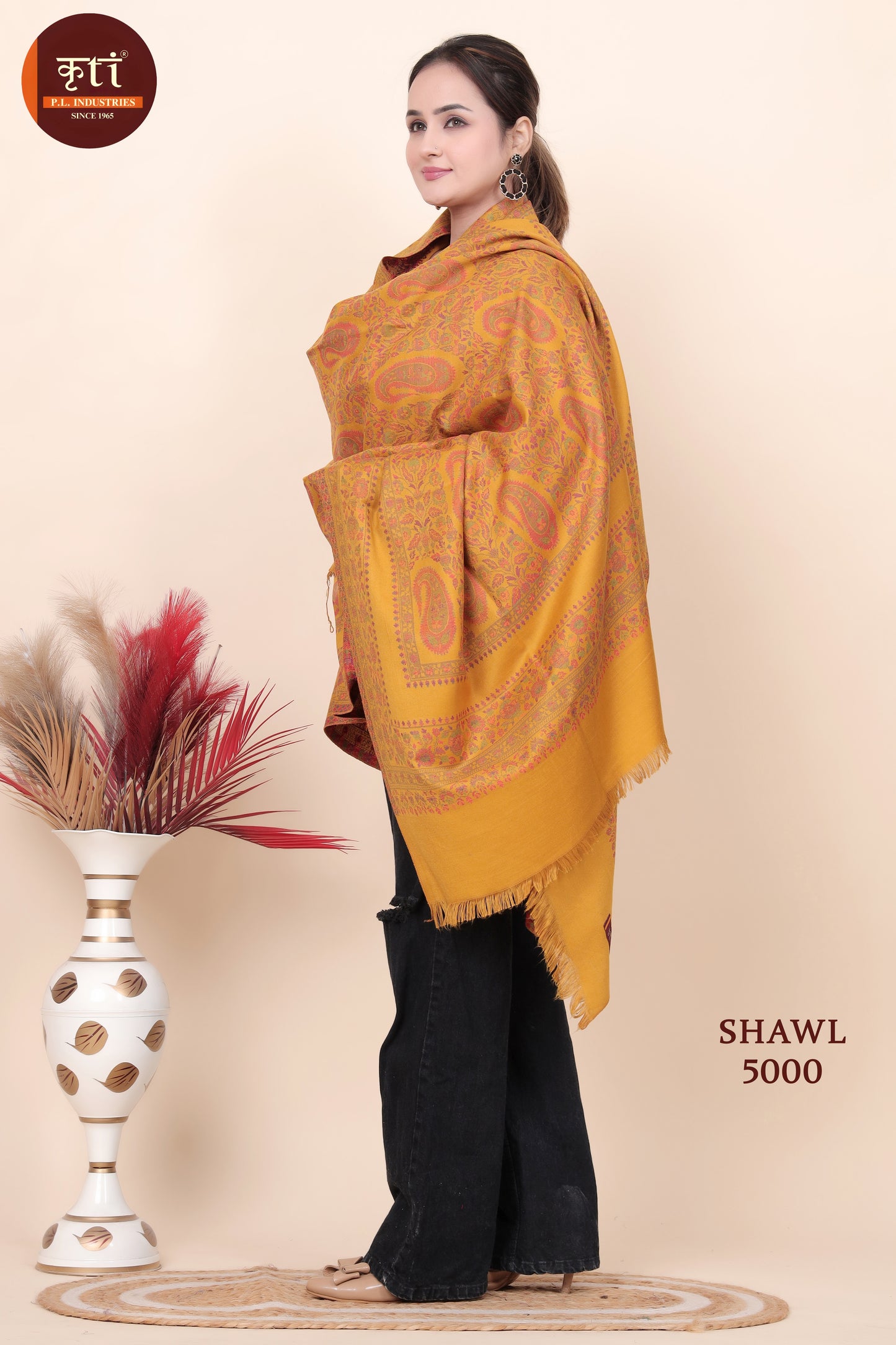 KRITI Paisley Design Woollen Mustard Color Shawl for Women