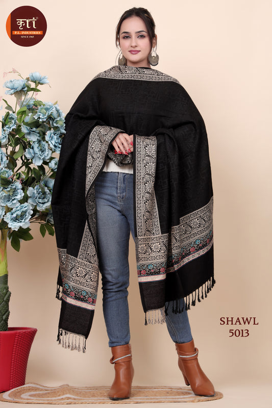 KRITI Border Design Woollen Black Color Shawl for Women