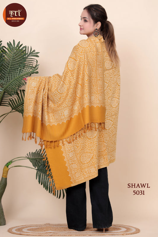 KRITI All Over Pattern Woollen Mustard Color Shawl  for Women