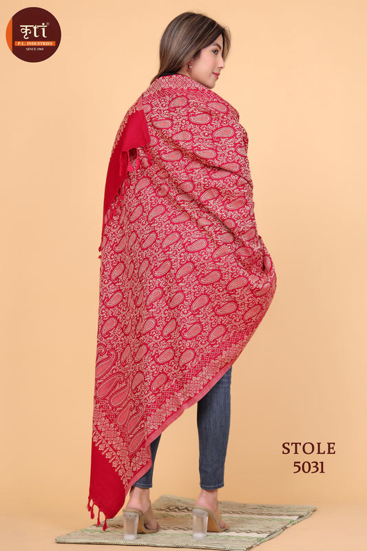KRITI Paisley Design Woollen Red Color Stole For Girl