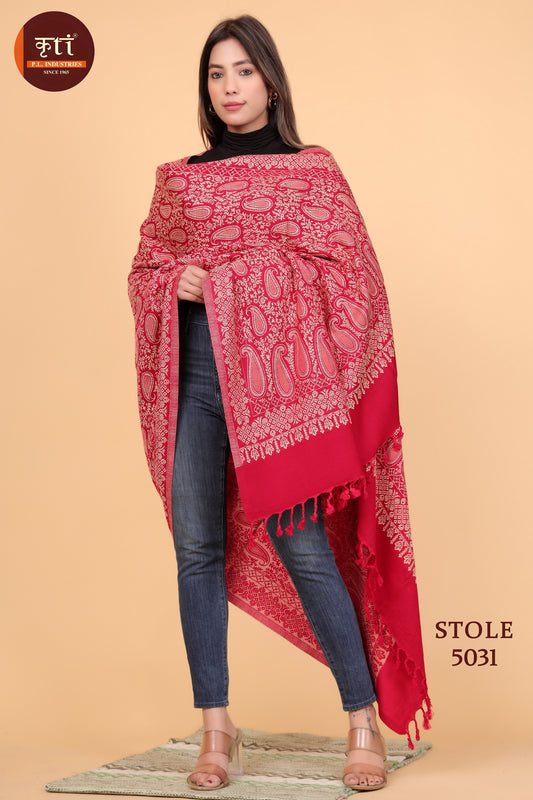 KRITI Paisley Design Woollen Red Color Stole For Girl