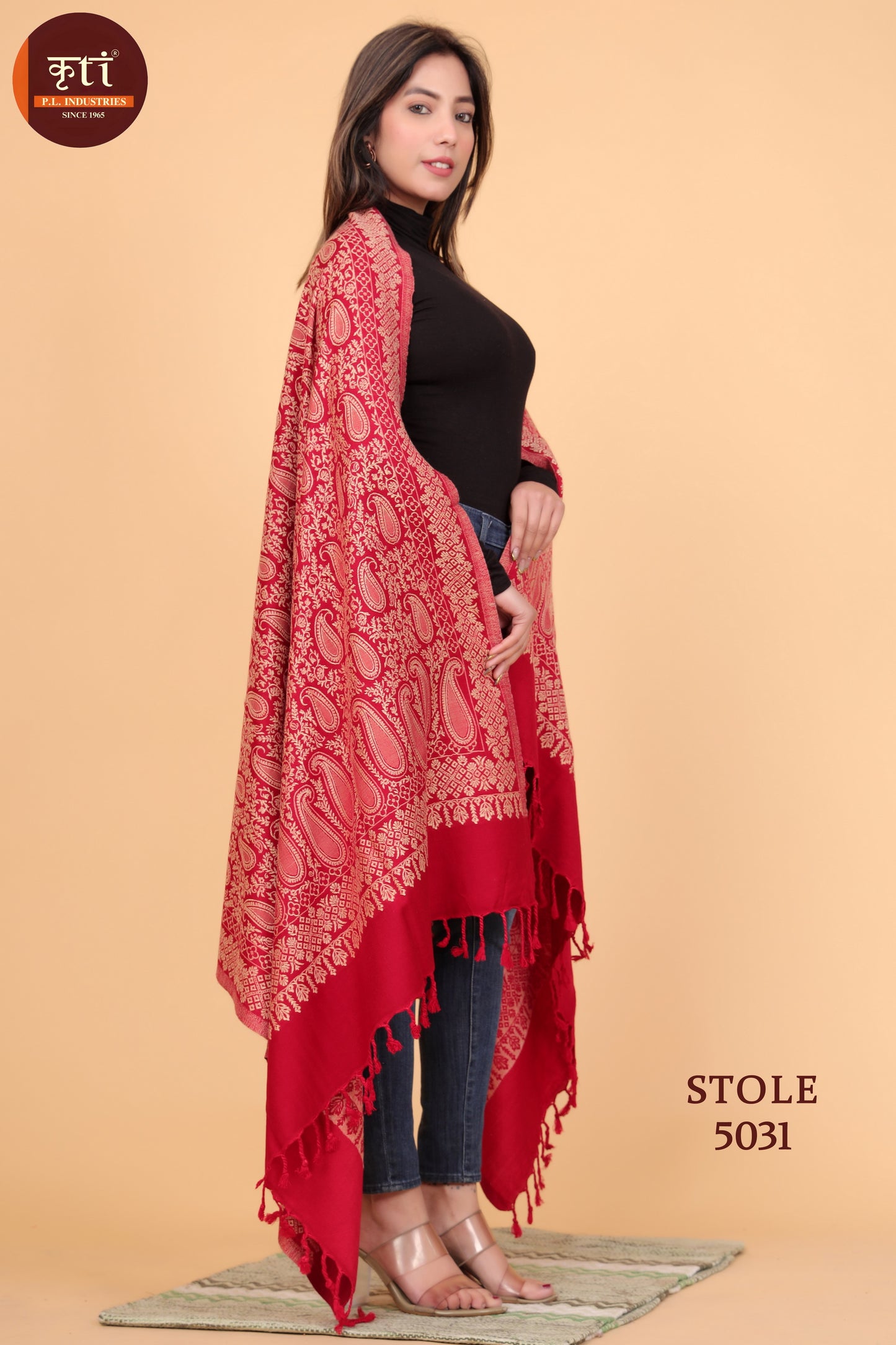 KRITI Paisley Design Woollen Red Color Stole For Girl