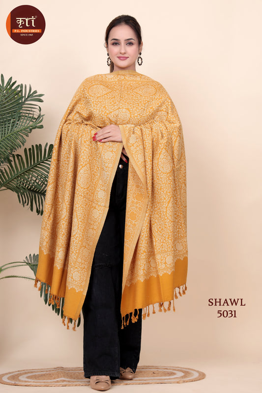 KRITI All Over Pattern Woollen Mustard Color Shawl  for Women