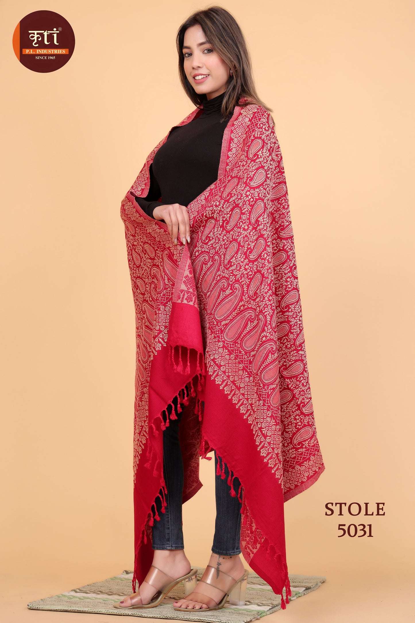KRITI Paisley Design Woollen Red Color Stole For Girl