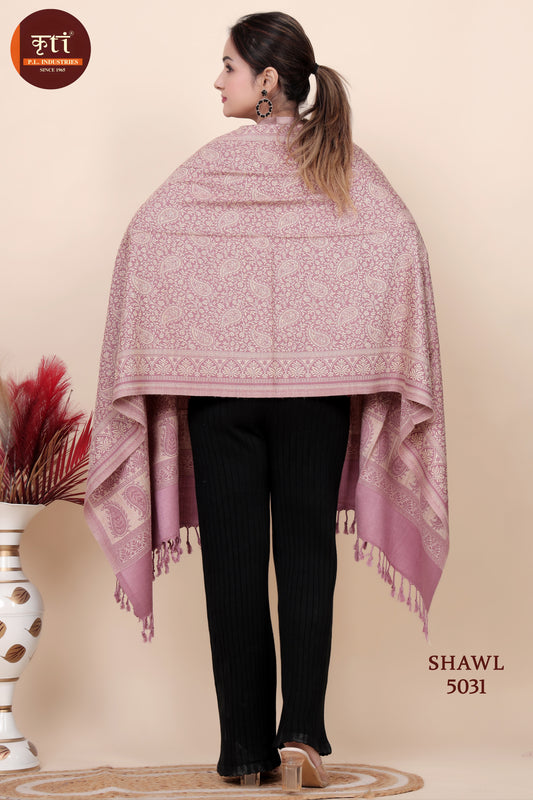 KRITI Floral Pattern Woollen Pink White Color Shawl for Women