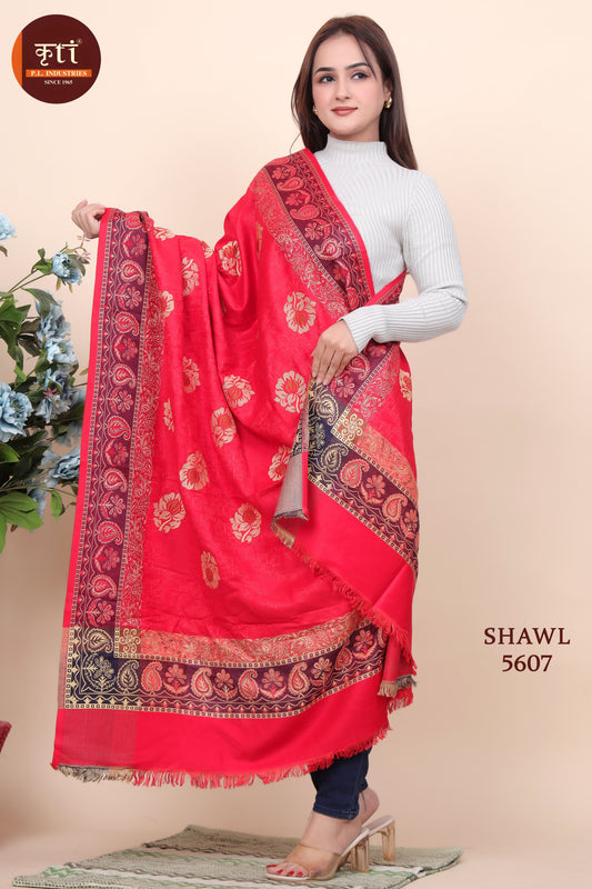 KRITI Traditional Border Design Woollen Red Color Shawl For Women