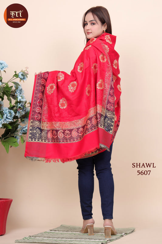 KRITI Traditional Border Design Woollen Red Color Shawl For Women