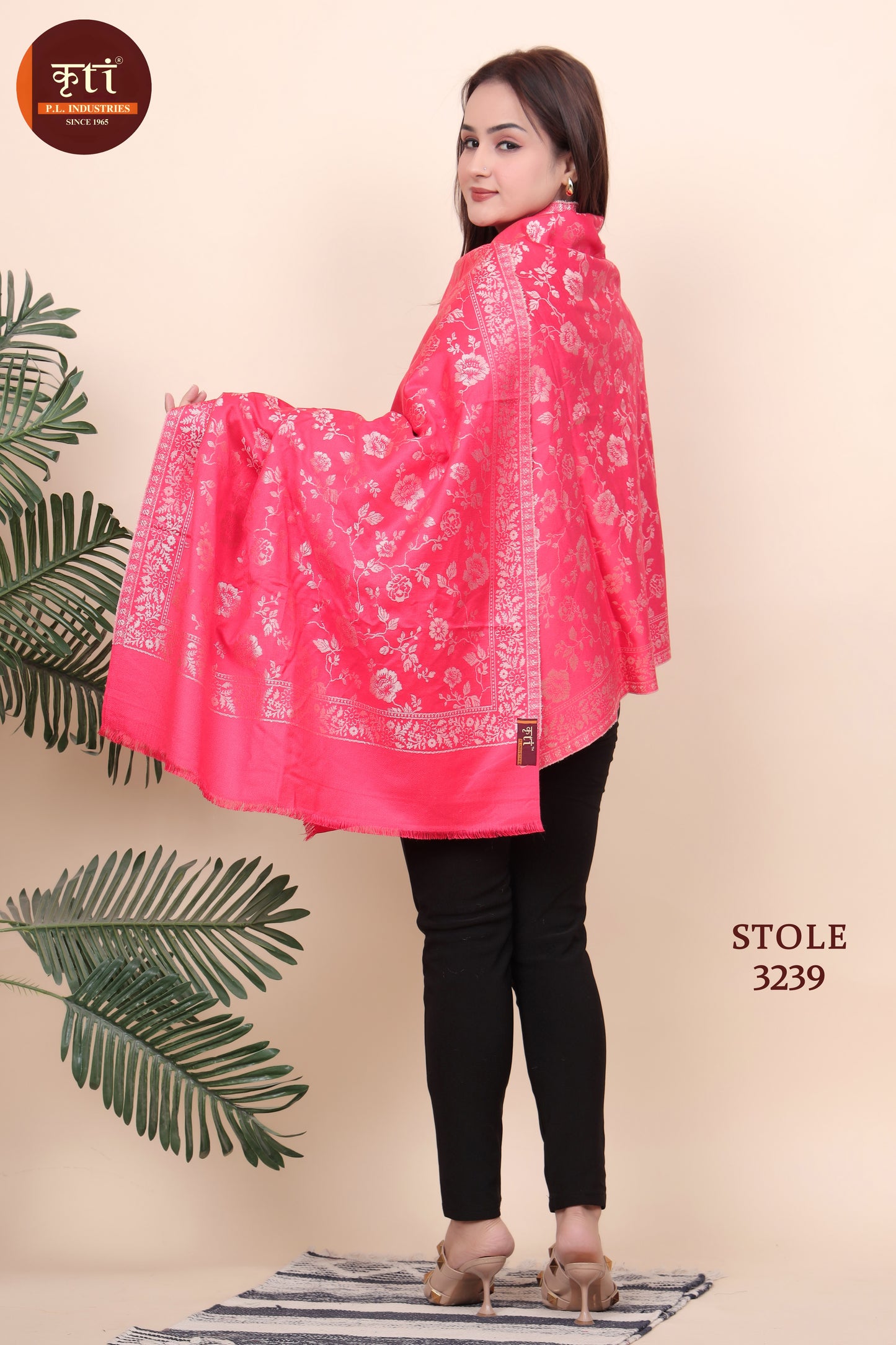 KRITI Floral Design Woollen Pink Color For Stole  Girls