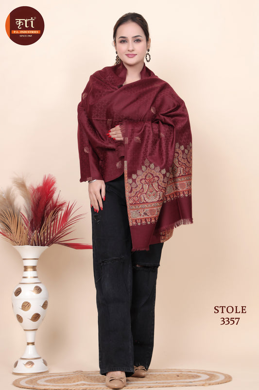 लड़कियों के लिए KRITI स्टाइलिश जैक्वार्ड वूलन वाइन कलर स्टोल