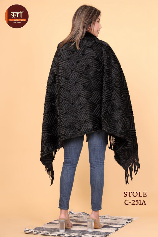 KRITI Fur Style Warm Wool Black Color Stole For Girl