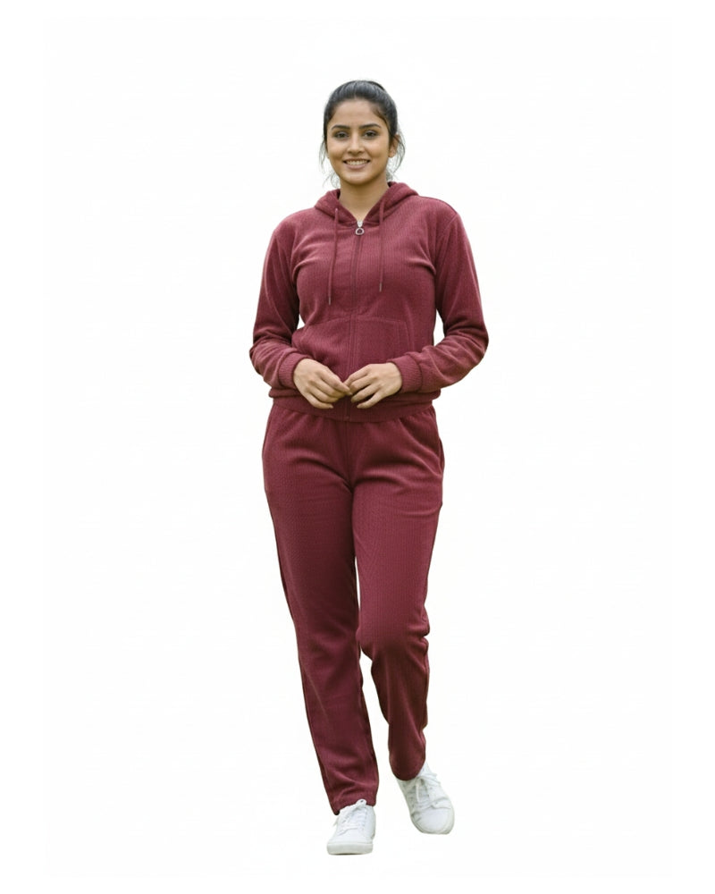 KRITI Women’s Premium Wine Cotrise Hooded Tracksuit