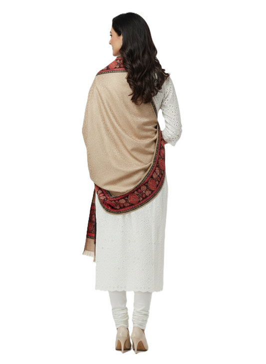 KRITI Border Design Woolen Camel Color Shawl for Women