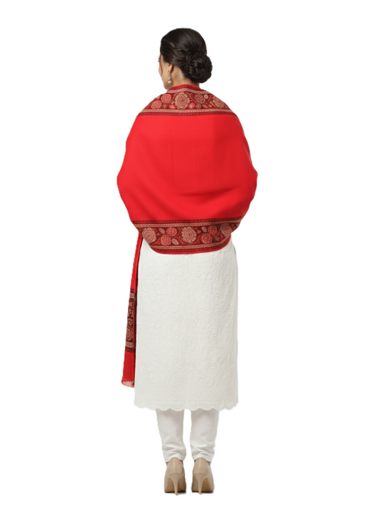 KRITI Border Design Woolen Red Color Shawl for Women