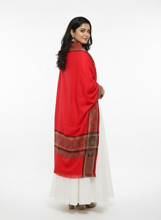 KRITI Border Design Woolen Red Color Shawl for Women