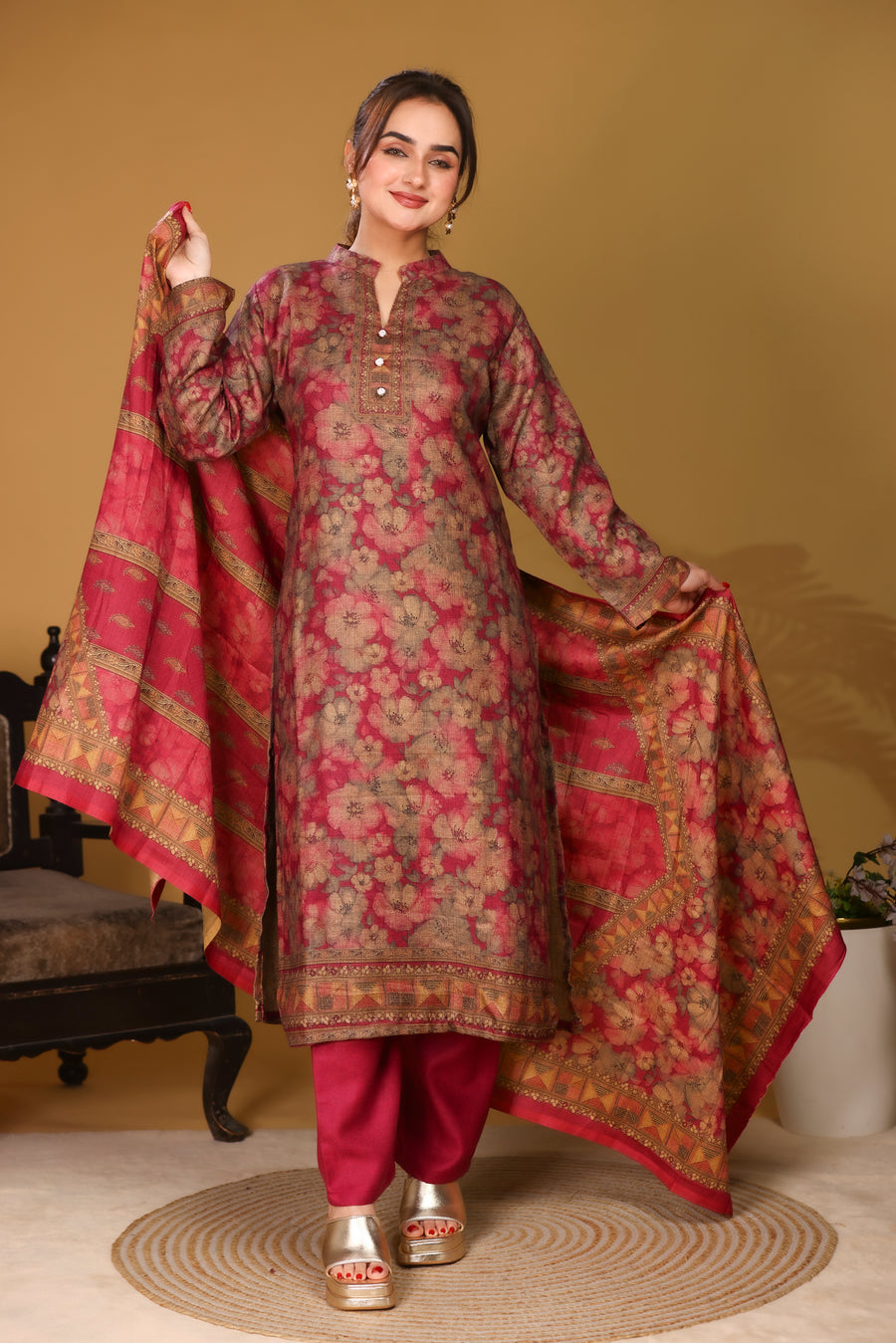 Designer Jacquard Winter Woolen stitched Suit- Rani